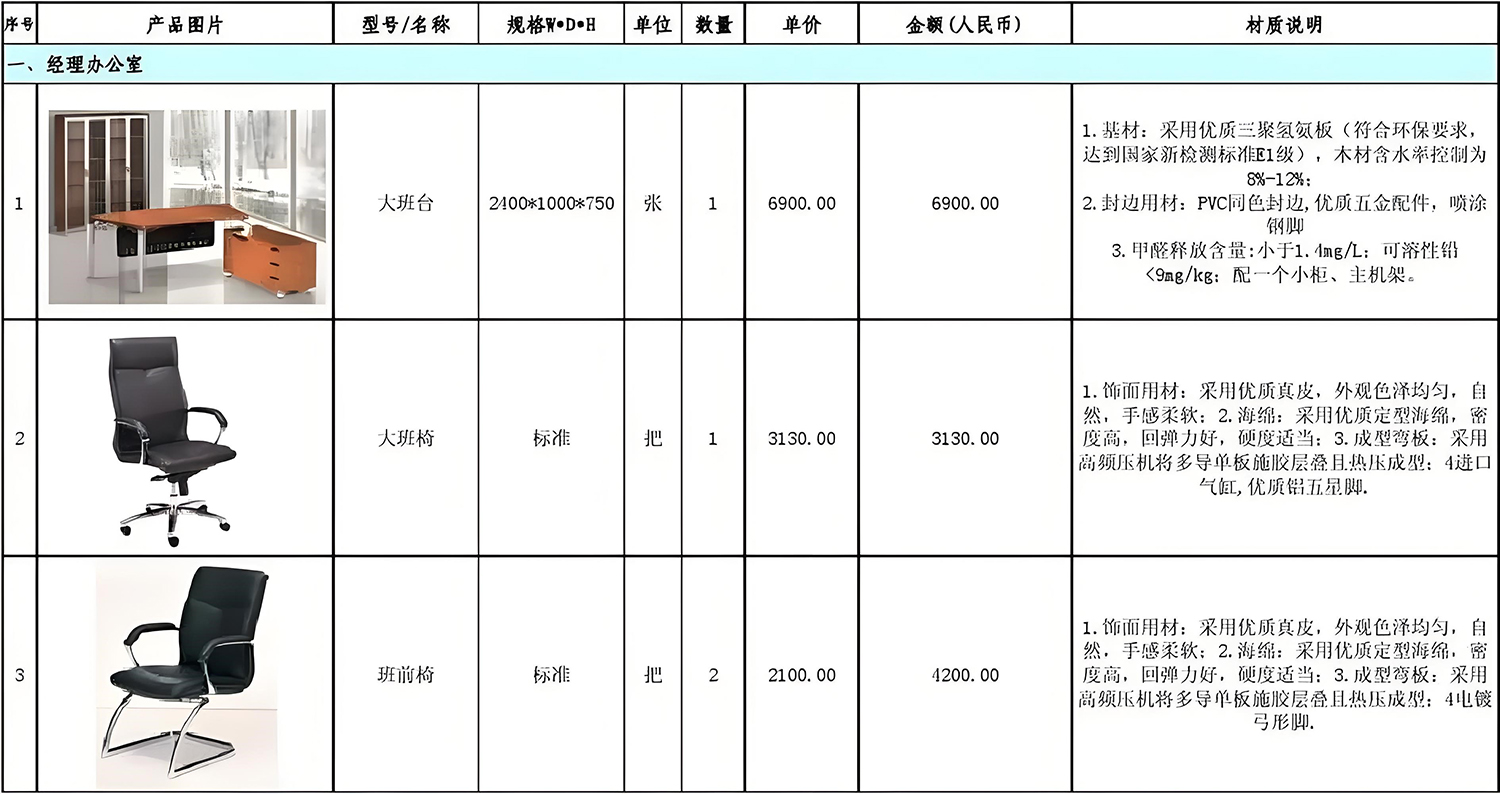 办公室装修清单明细